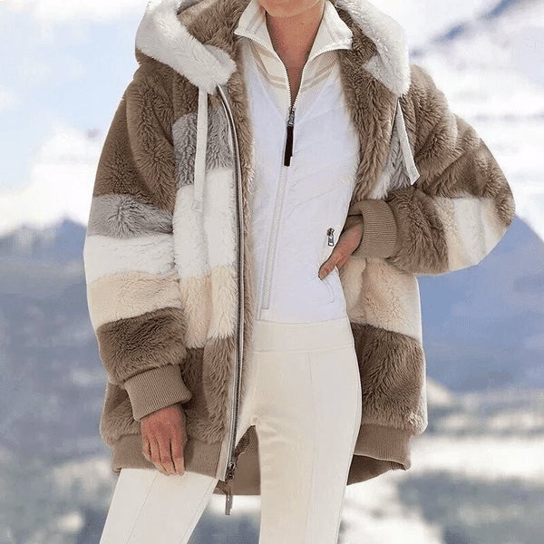 Fluffy Contrasting Padded Warmer Coat (Free Shipping)