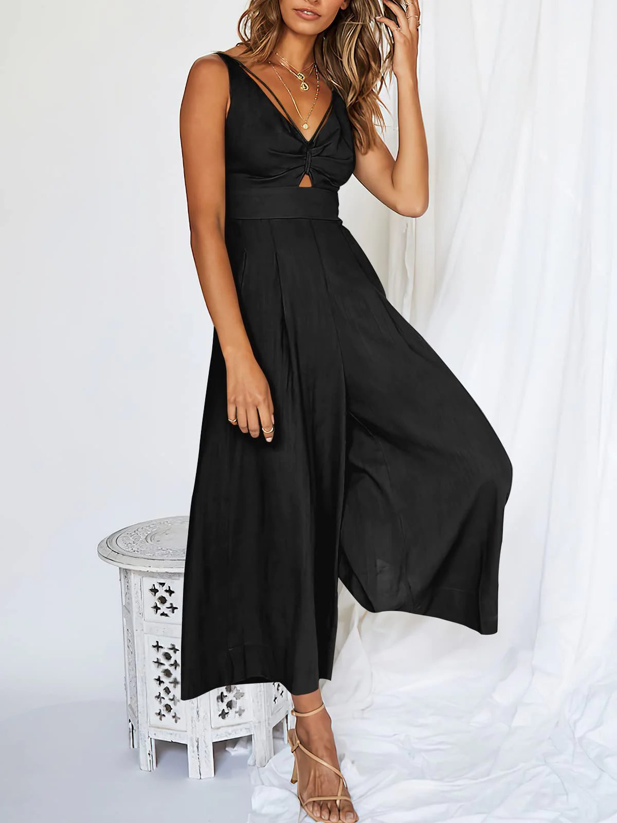 🔥Limited Time Hot Sale 🔥Hot Sales V Neck Cutout High-Waist Jumpsuits