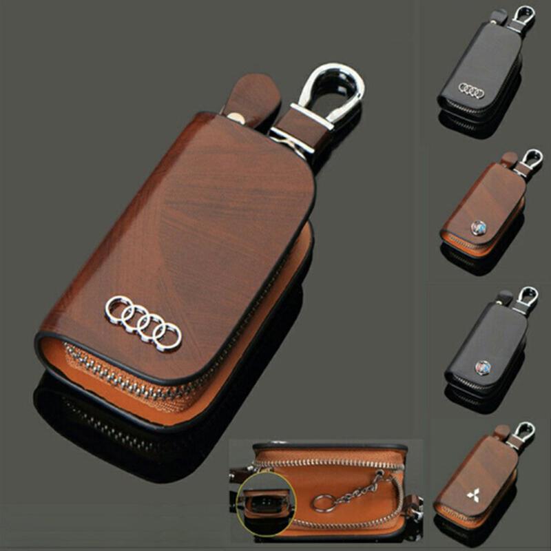 🔥Limited Time Hot Sale🔥Car Logo Leather Wood Grain Car Key Case