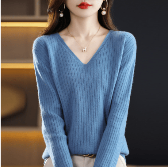 💥Hot Sale 49% OFF💥V-Neck Pullover Long Sleeve Solid Color Cashmere Sweater