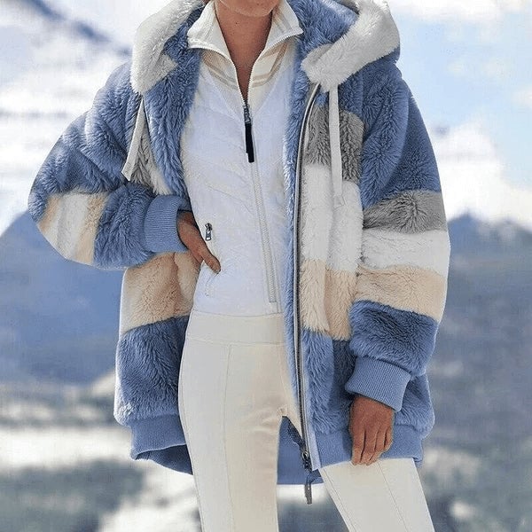 Fluffy Contrasting Padded Warmer Coat (Free Shipping)