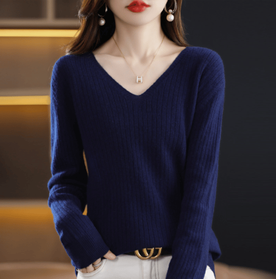 💥Hot Sale 49% OFF💥V-Neck Pullover Long Sleeve Solid Color Cashmere Sweater