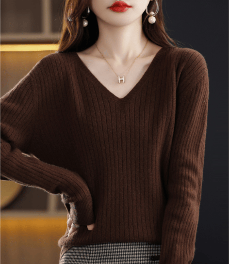 💥Hot Sale 49% OFF💥V-Neck Pullover Long Sleeve Solid Color Cashmere Sweater