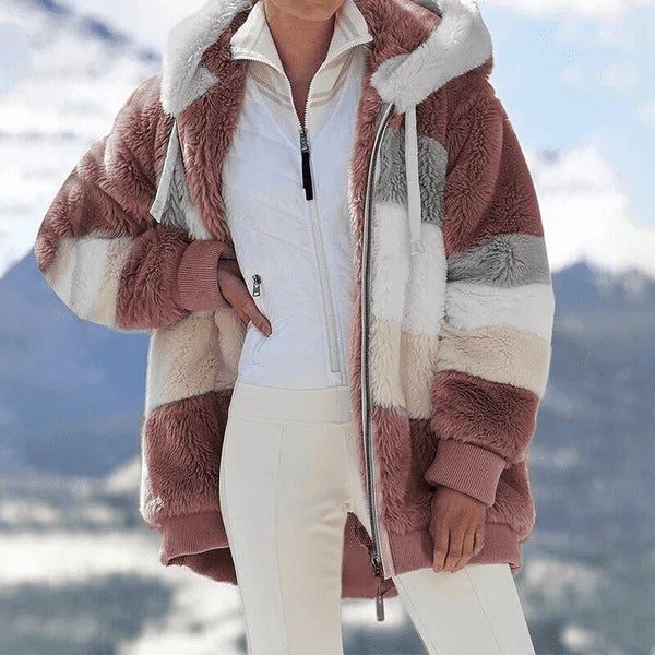 Fluffy Contrasting Padded Warmer Coat (Free Shipping)