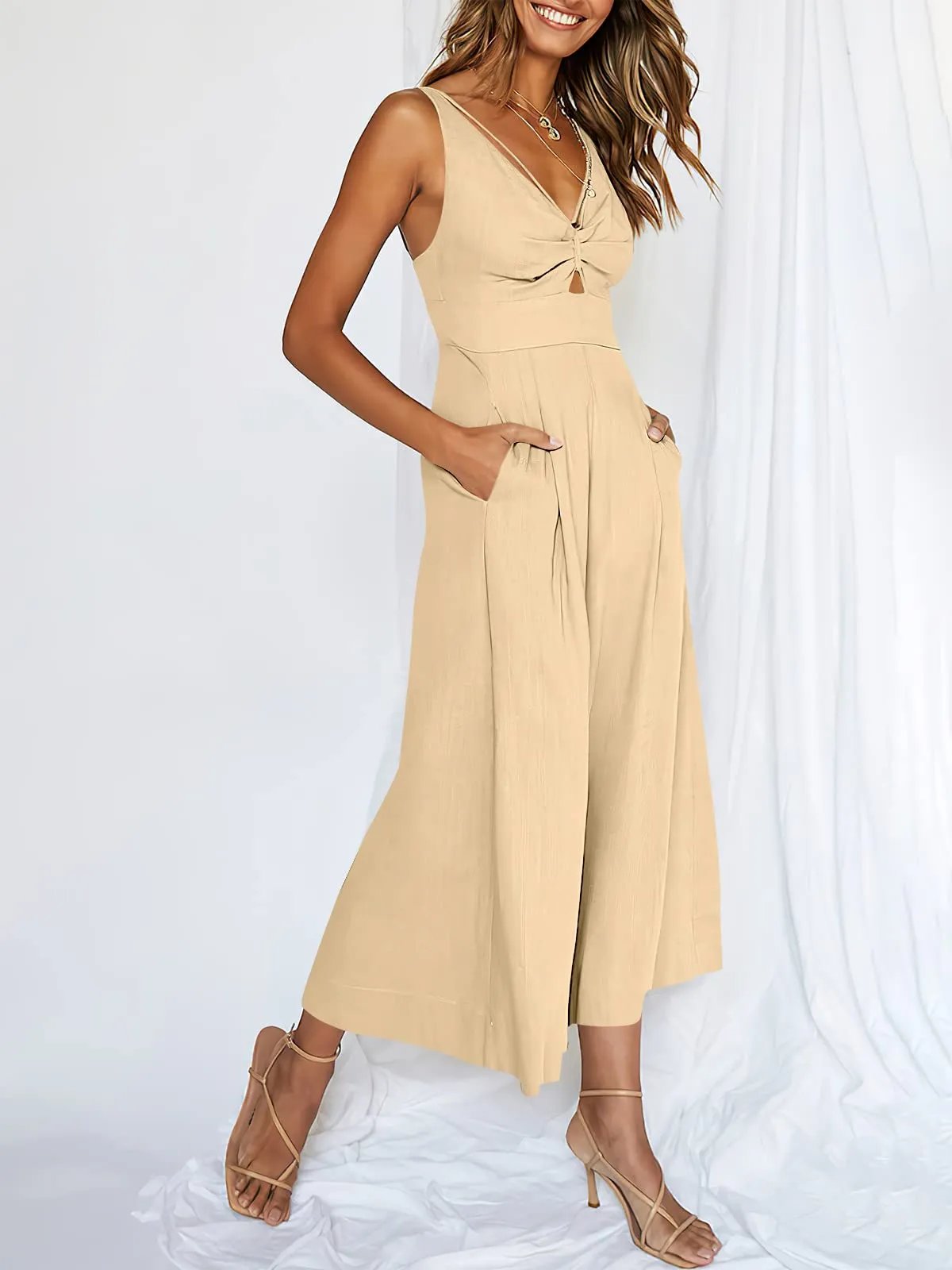 🔥Limited Time Hot Sale 🔥Hot Sales V Neck Cutout High-Waist Jumpsuits