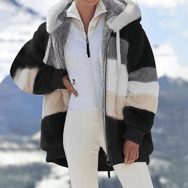 Fluffy Contrasting Padded Warmer Coat (Free Shipping)