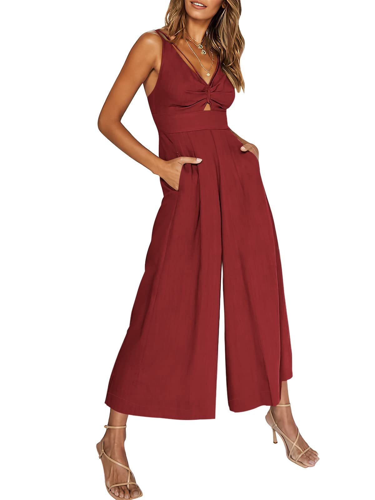 🔥Limited Time Hot Sale 🔥Hot Sales V Neck Cutout High-Waist Jumpsuits