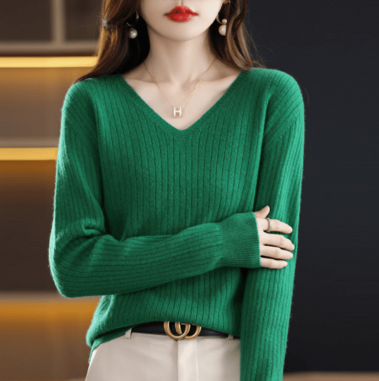 💥Hot Sale 49% OFF💥V-Neck Pullover Long Sleeve Solid Color Cashmere Sweater