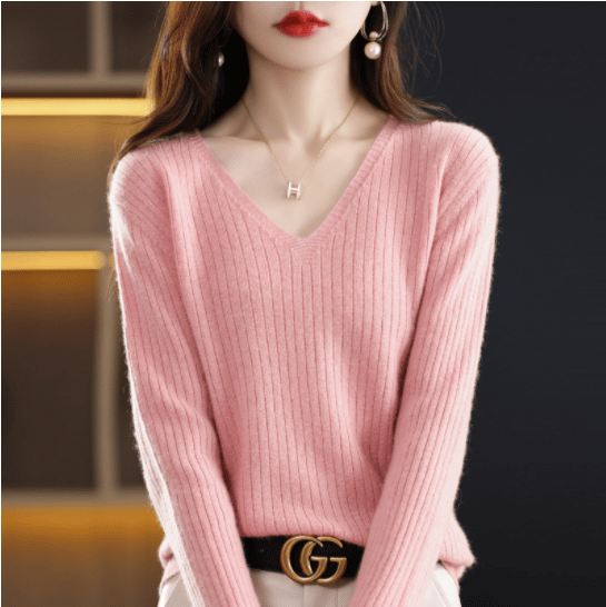 💥Hot Sale 49% OFF💥V-Neck Pullover Long Sleeve Solid Color Cashmere Sweater