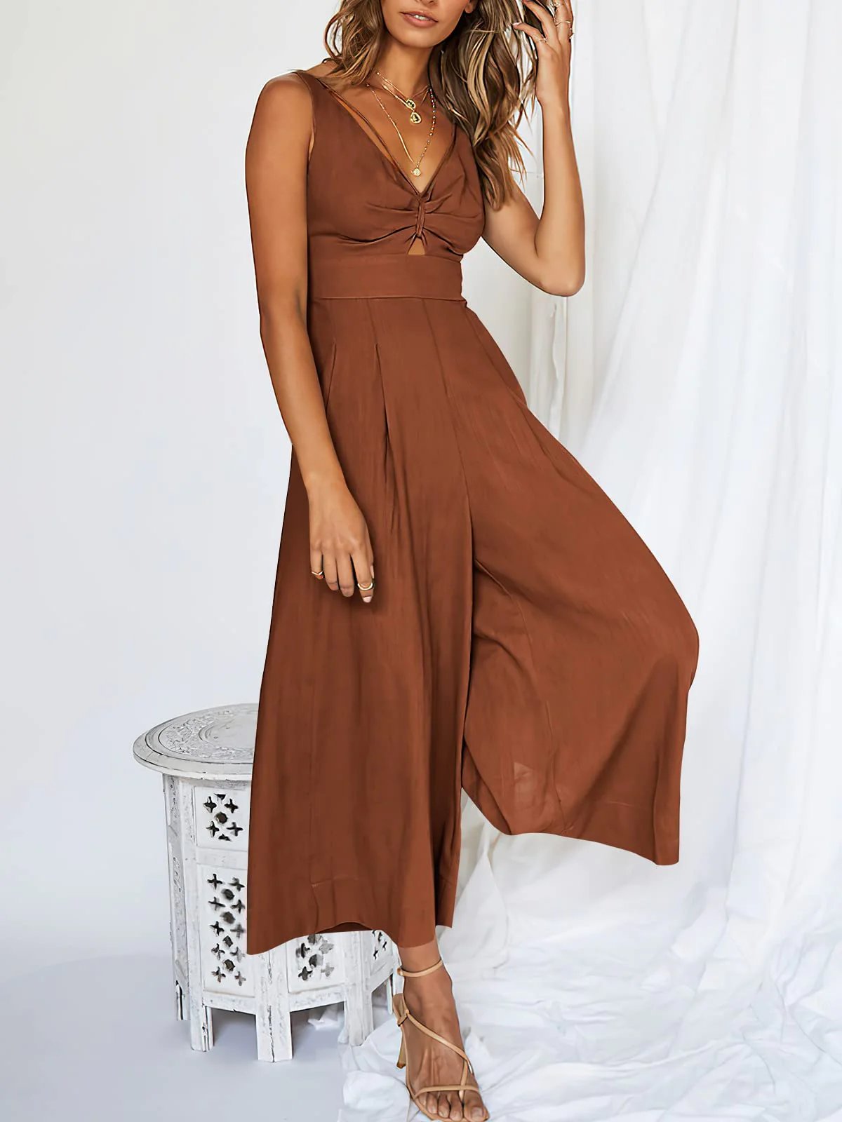 🔥Limited Time Hot Sale 🔥Hot Sales V Neck Cutout High-Waist Jumpsuits