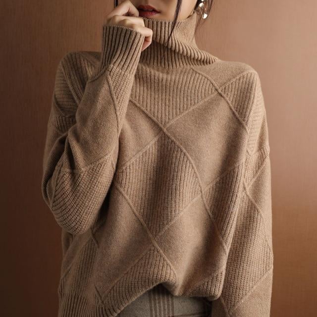 Loose Cashmere Turtleneck Sweater Cardigan