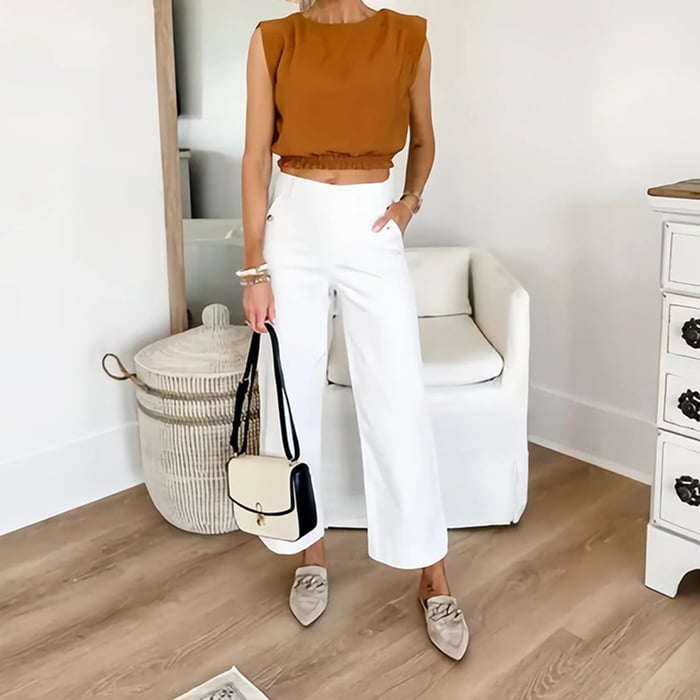 Stretch Twill Cropped Wide Leg Pants (BUY 2 FREE SHIPPING)