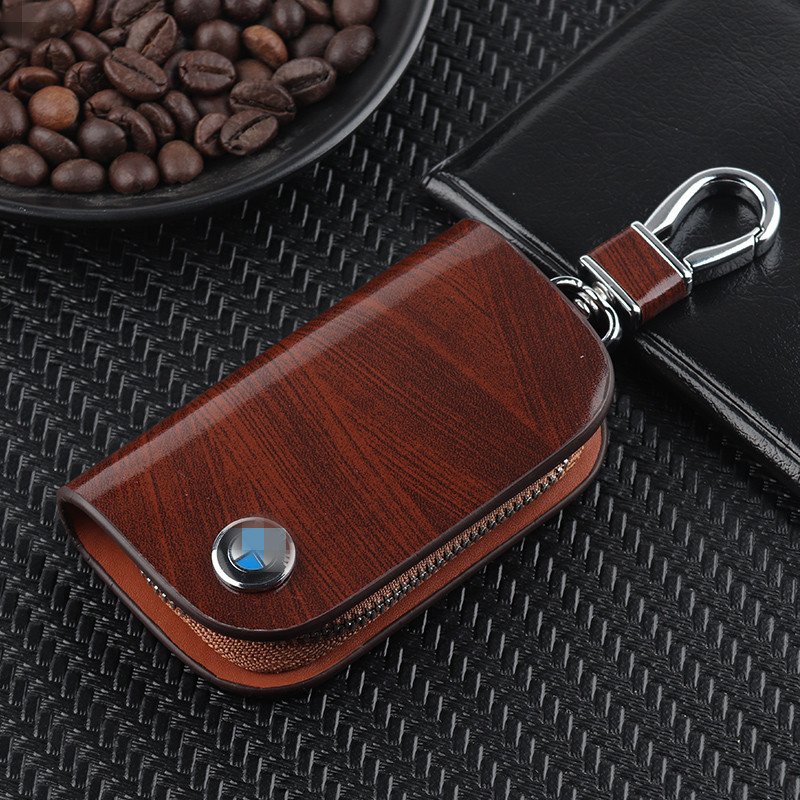 🔥Limited Time Hot Sale🔥Car Logo Leather Wood Grain Car Key Case