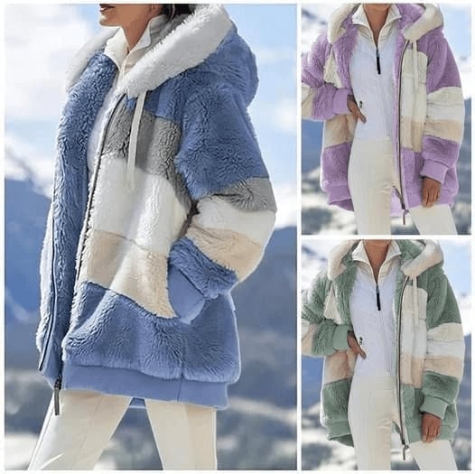 Fluffy Contrasting Padded Warmer Coat (Free Shipping)