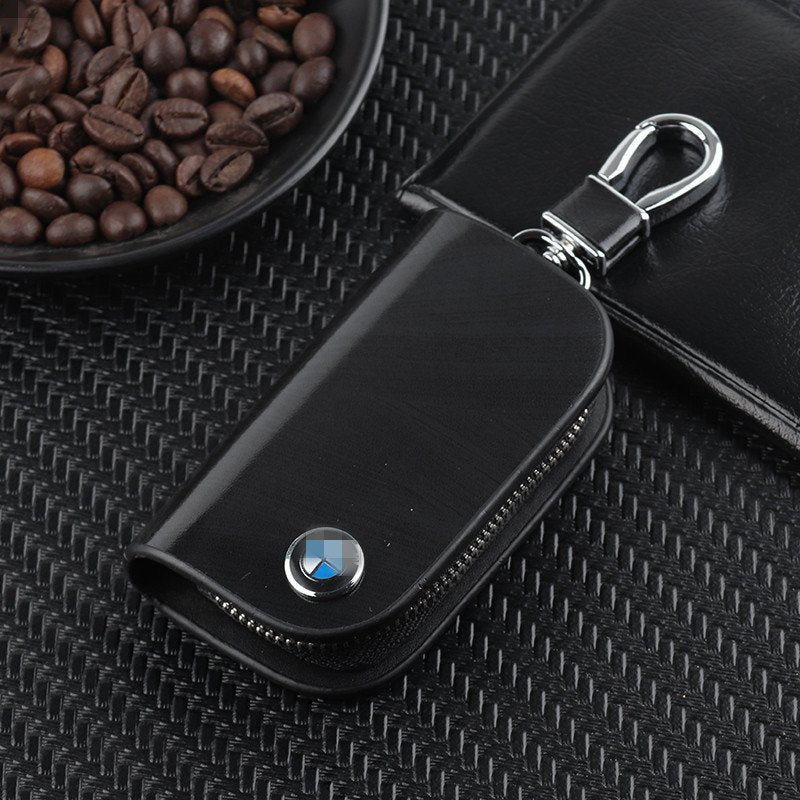 🔥Limited Time Hot Sale🔥Car Logo Leather Wood Grain Car Key Case