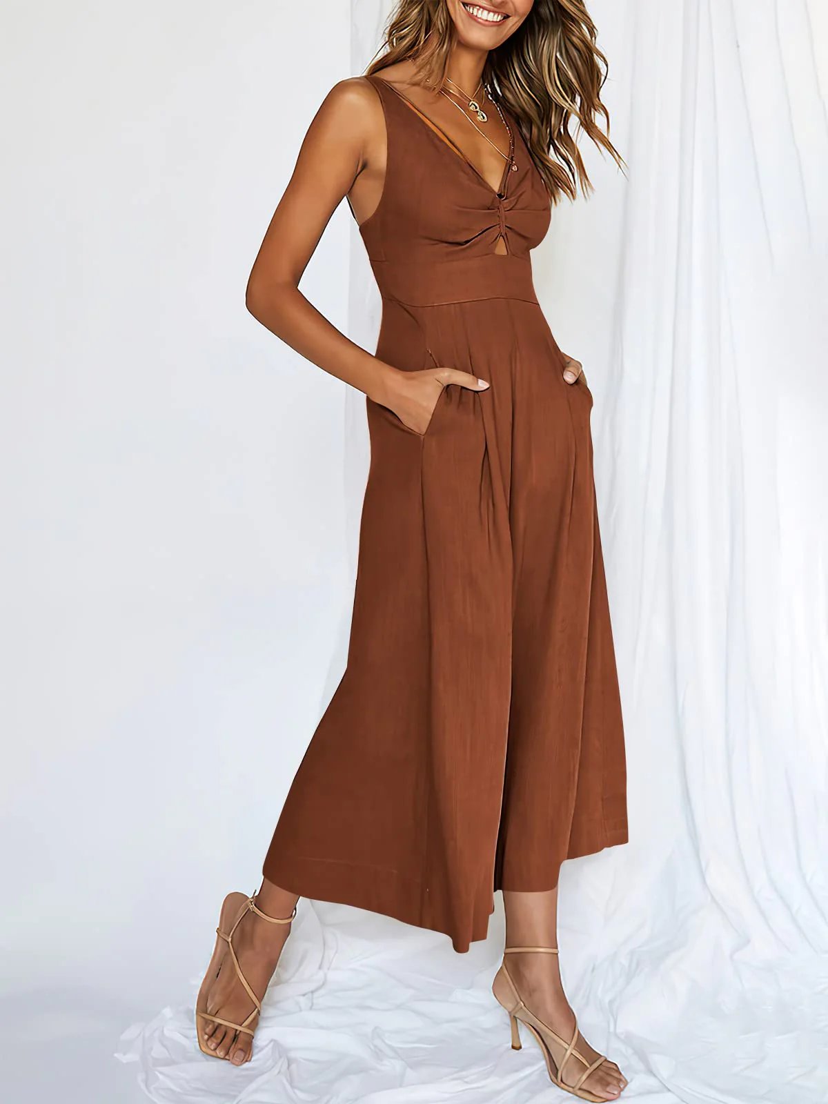 🔥Limited Time Hot Sale 🔥Hot Sales V Neck Cutout High-Waist Jumpsuits